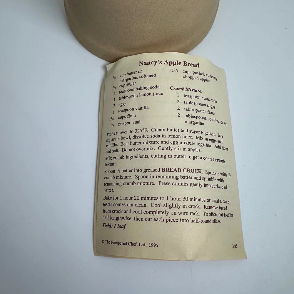 Vtg Pampered Chef Bread Crock Tan Unglazed Stoneware Baking Clay USA #253